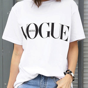 VOGUE Letter Printed T Shirt Red Black