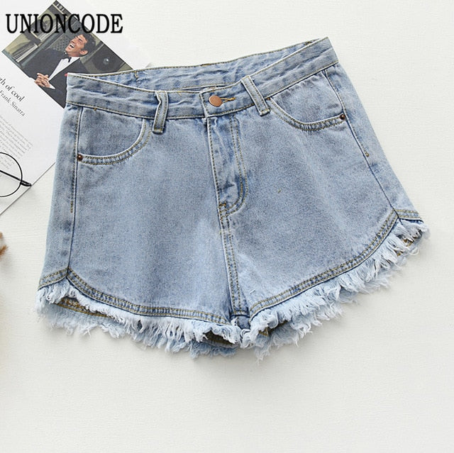 Ripped frayed Edge denim shorts women