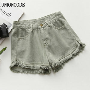 Ripped frayed Edge denim shorts women