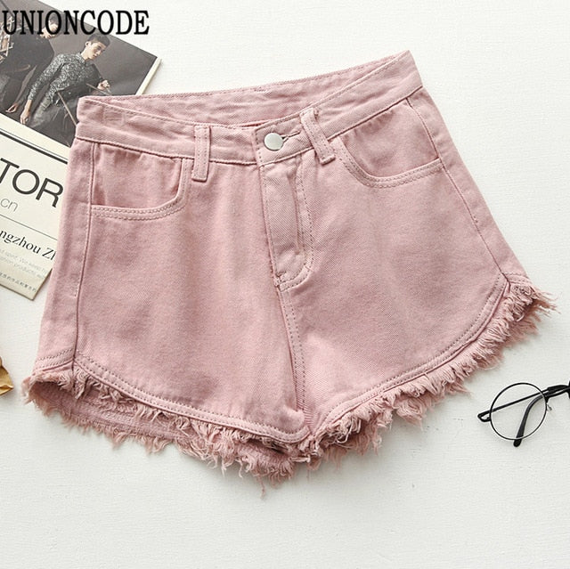 Ripped frayed Edge denim shorts women