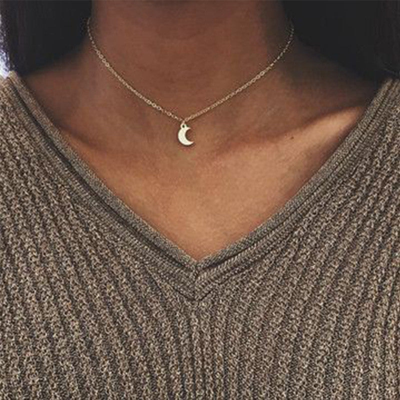 New Tiny Alloy Moon Pendant Chain Necklace