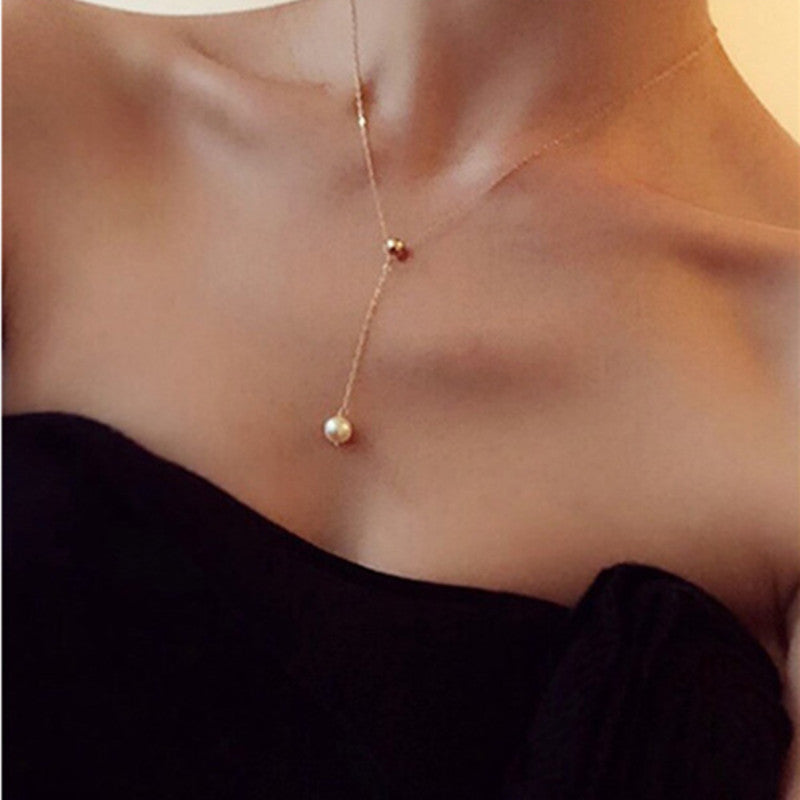 Lady Simulated Pearl Long Pendant Necklaces