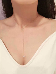 Lady Simulated Pearl Long Pendant Necklaces