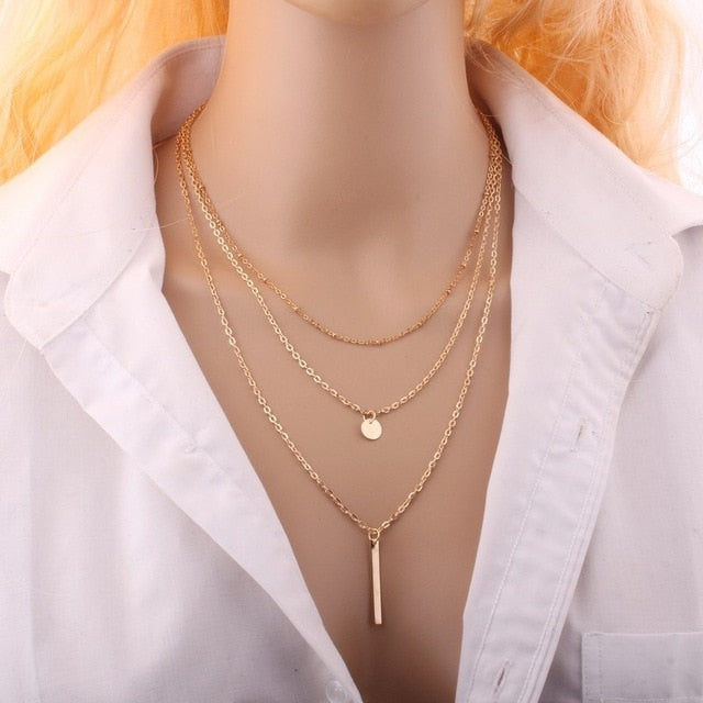Fashion Multilayer Sequins Rhinestone Tassel Pendants Chain Necklace