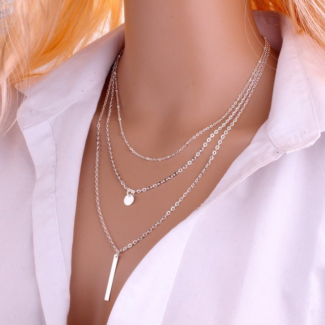 Fashion Multilayer Sequins Rhinestone Tassel Pendants Chain Necklace