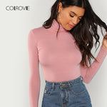 Pink Workwear Turtleneck Slim Fit Long Sleeve Shirt