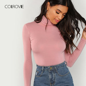 Pink Workwear Turtleneck Slim Fit Long Sleeve Shirt