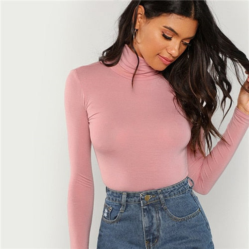 Pink Workwear Turtleneck Slim Fit Long Sleeve Shirt