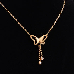 1pc Rose Gold Silver Color Crystal Butterfly Pendant Choker Necklace For Women