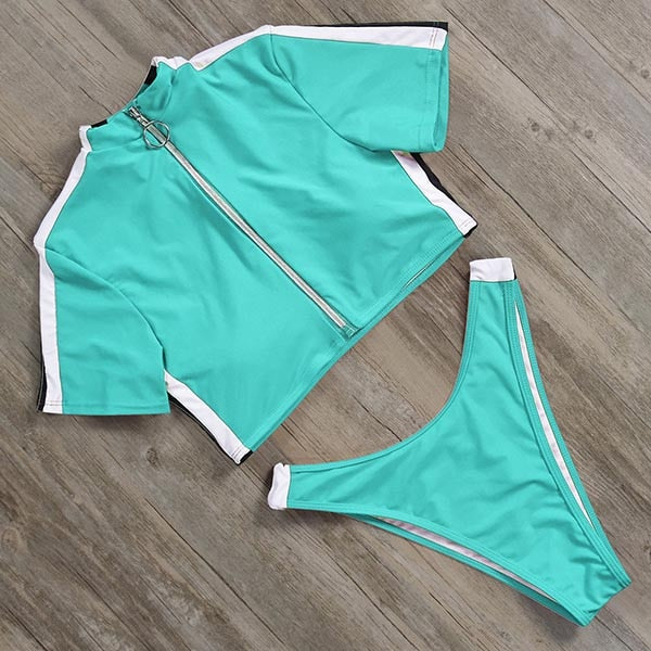 Short Sleeve Bikini Swimwear Women