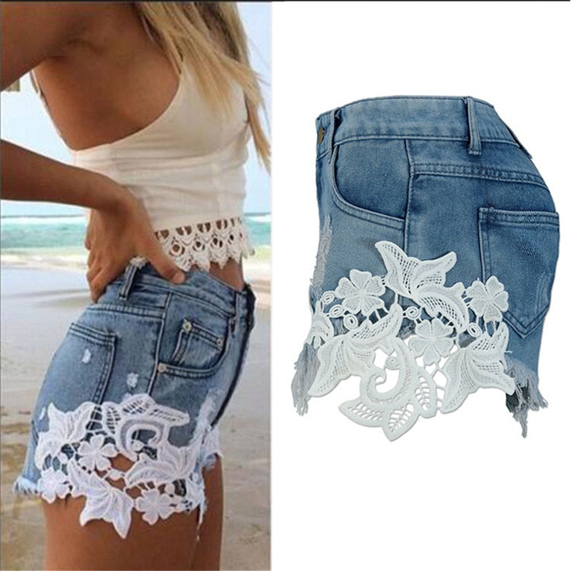 summer wind female blue high waist denim short