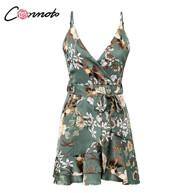 Spaghetti Strap Ruffles Wrap Women Dress