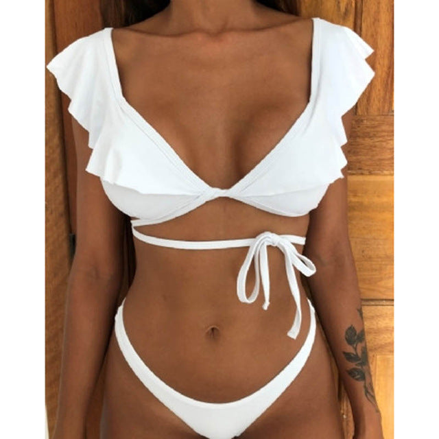 Hot Sale Off The Shoulder Print Ruffled Bikini