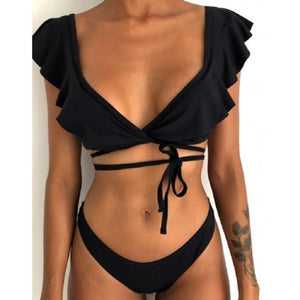 Hot Sale Off The Shoulder Print Ruffled Bikini