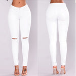 Ripped hole white jeans for women