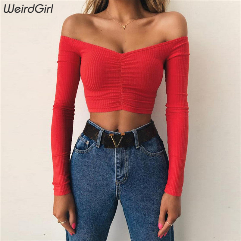 T-shirt long sleeve off shoulder