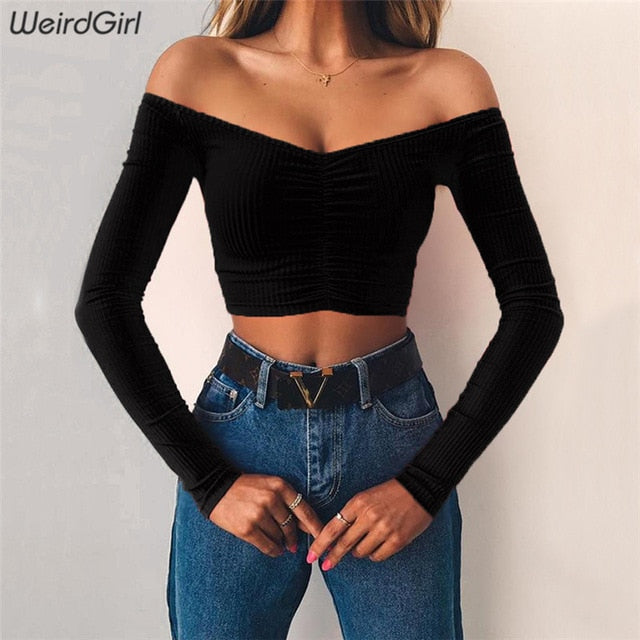 T-shirt long sleeve off shoulder