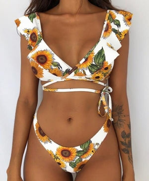 Hot Sale Off The Shoulder Print Ruffled Bikini