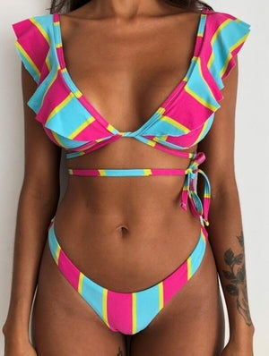 Hot Sale Off The Shoulder Print Ruffled Bikini