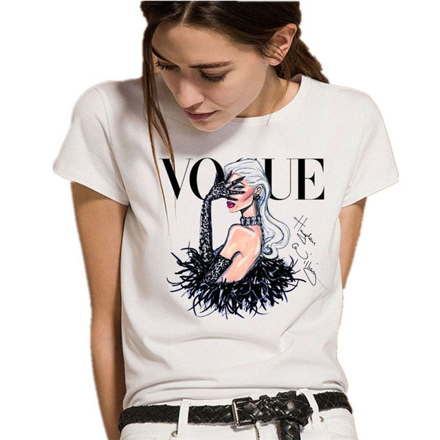 VOGUE Letter Print Women's Tee Tops