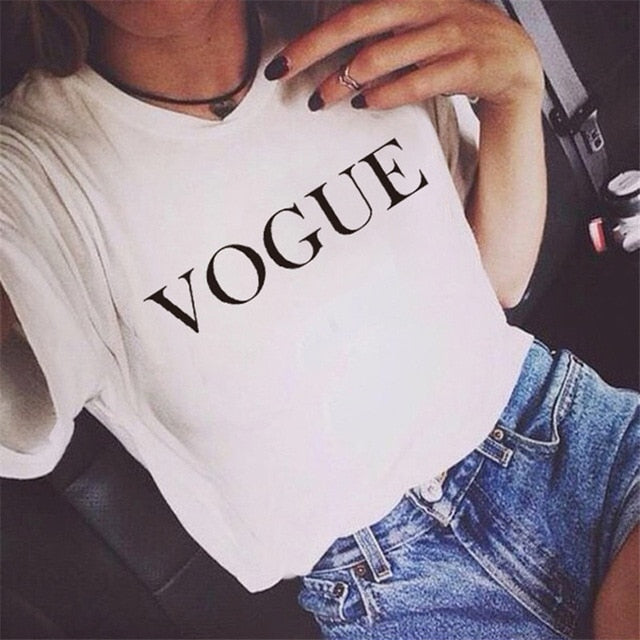 VOGUE Letter Print Women's Tee Tops