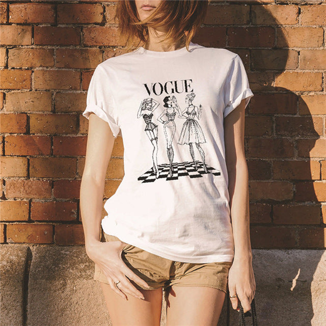 VOGUE Letter Print Women's Tee Tops