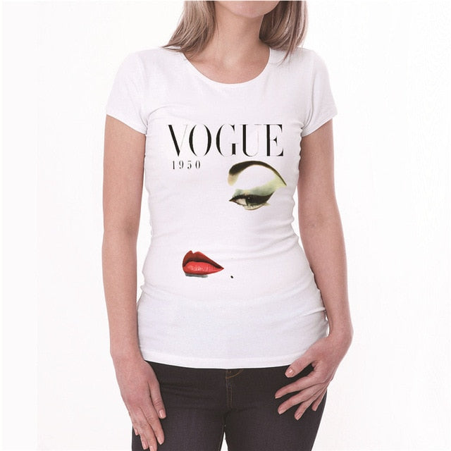 VOGUE Letter Print Women's Tee Tops