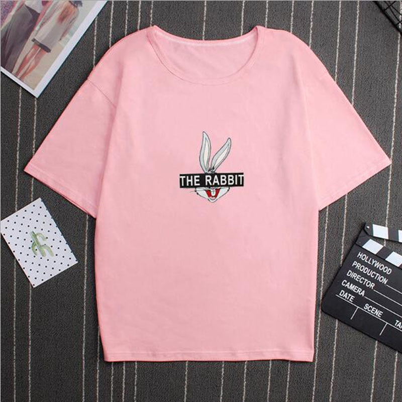 Cute Rabbit Print T shirt Women Spring