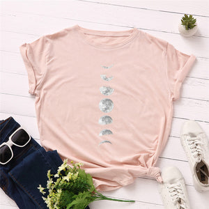 Plus Size S-5XL New Moon Planet Print T Shirt Women