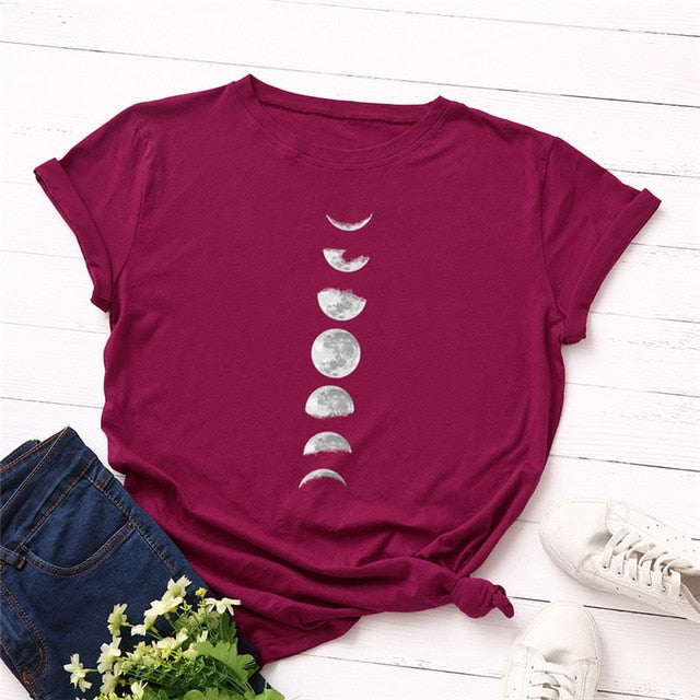 Plus Size S-5XL New Moon Planet Print T Shirt Women