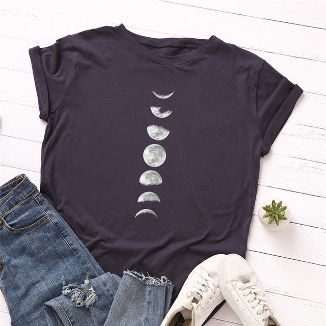 Plus Size S-5XL New Moon Planet Print T Shirt Women