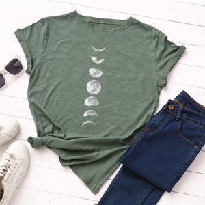 Plus Size S-5XL New Moon Planet Print T Shirt Women