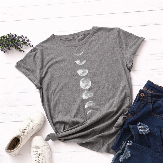 Plus Size S-5XL New Moon Planet Print T Shirt Women