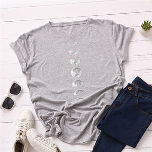 Plus Size S-5XL New Moon Planet Print T Shirt Women