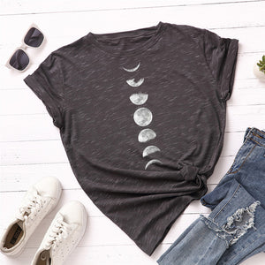 Plus Size S-5XL New Moon Planet Print T Shirt Women