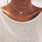 Double Layers Choker Necklaces Heart