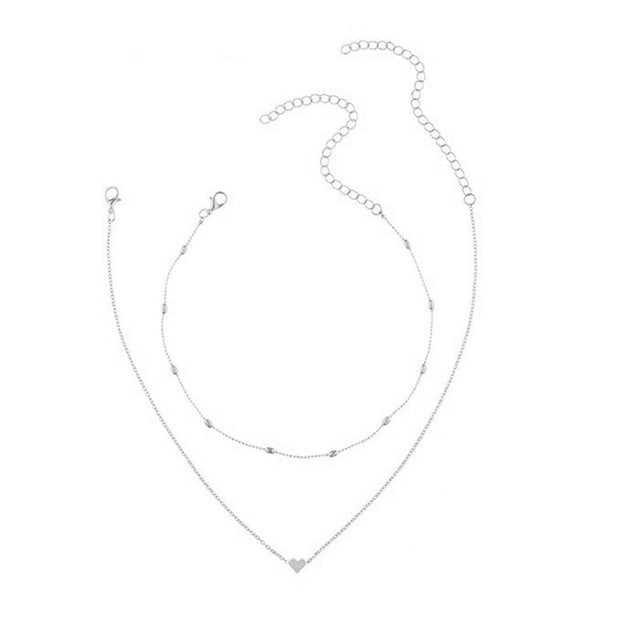 Double Layers Choker Necklaces Heart