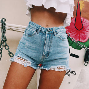 Women Summer Denim Shorts Classic Ripped