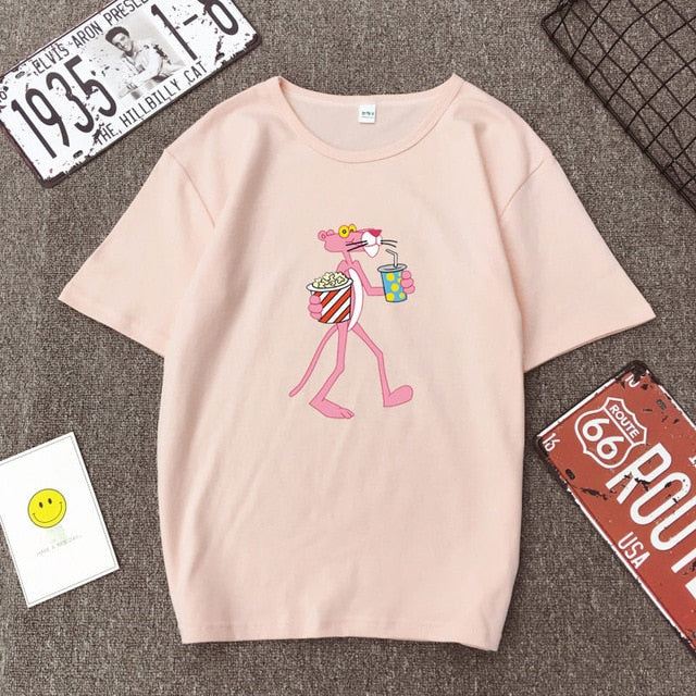 Cute Cartoon Pink Panther Women T-shirt