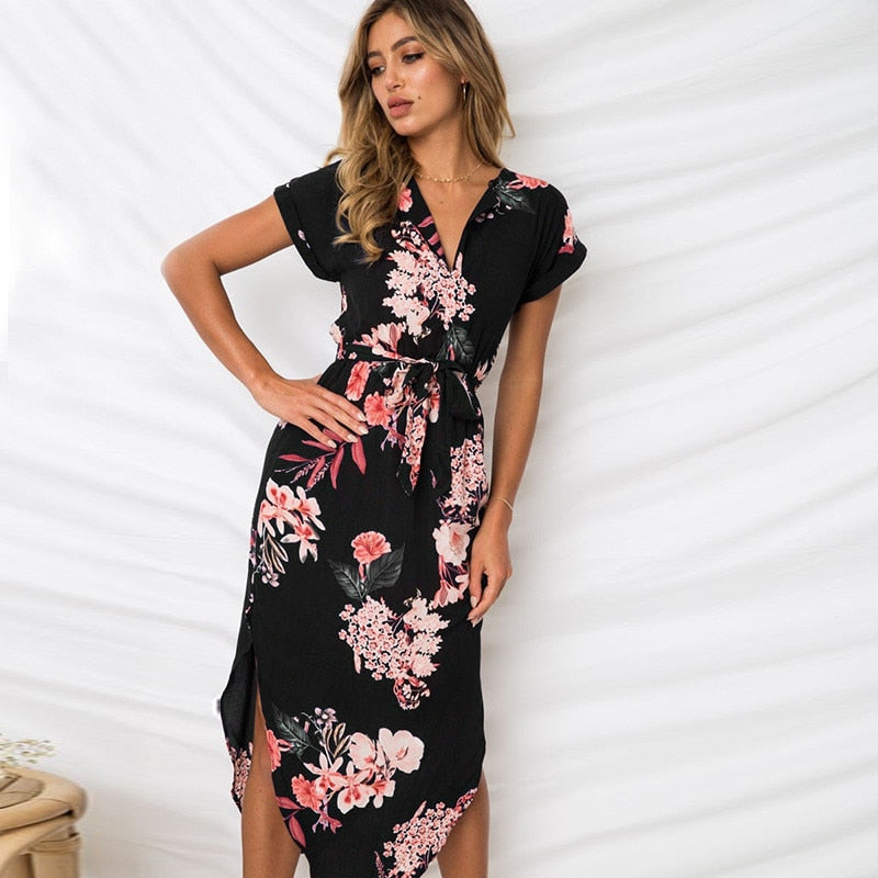 Fashion hot Women Floral Print Beach Dress Fashion Boho Summer Dresses Ladies Vintage Bandage Bodycon Party Dress Vestidos Plus